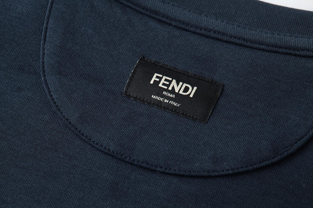 FENDI 芬迪 双F五金徽标圆领T恤 短袖 套头 夏季 卡其色 蓝色 藏青色 A0 FY0936ARYYF0QB9