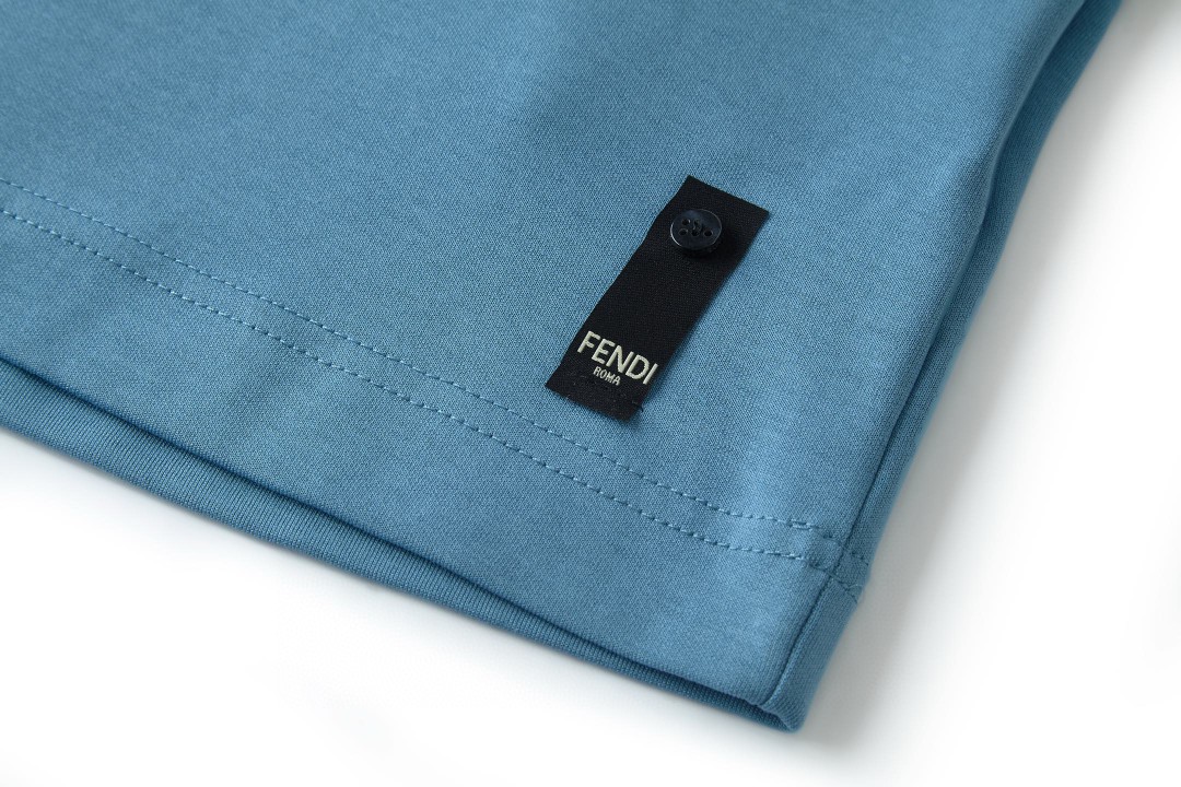 FENDI 芬迪 双F五金徽标圆领T恤 短袖 套头 夏季 卡其色 蓝色 藏青色 A0 FY0936ARYYF0QB9