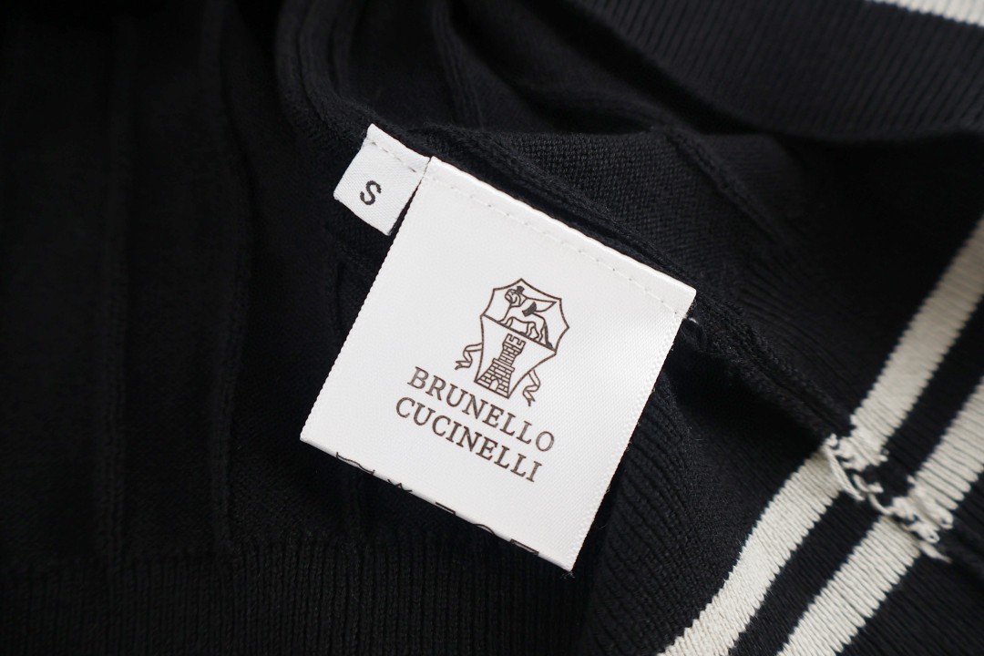 Brunello Cucinelli BC 绞花老钱风针织亨利领短袖 T恤 灰色 黑色 B0