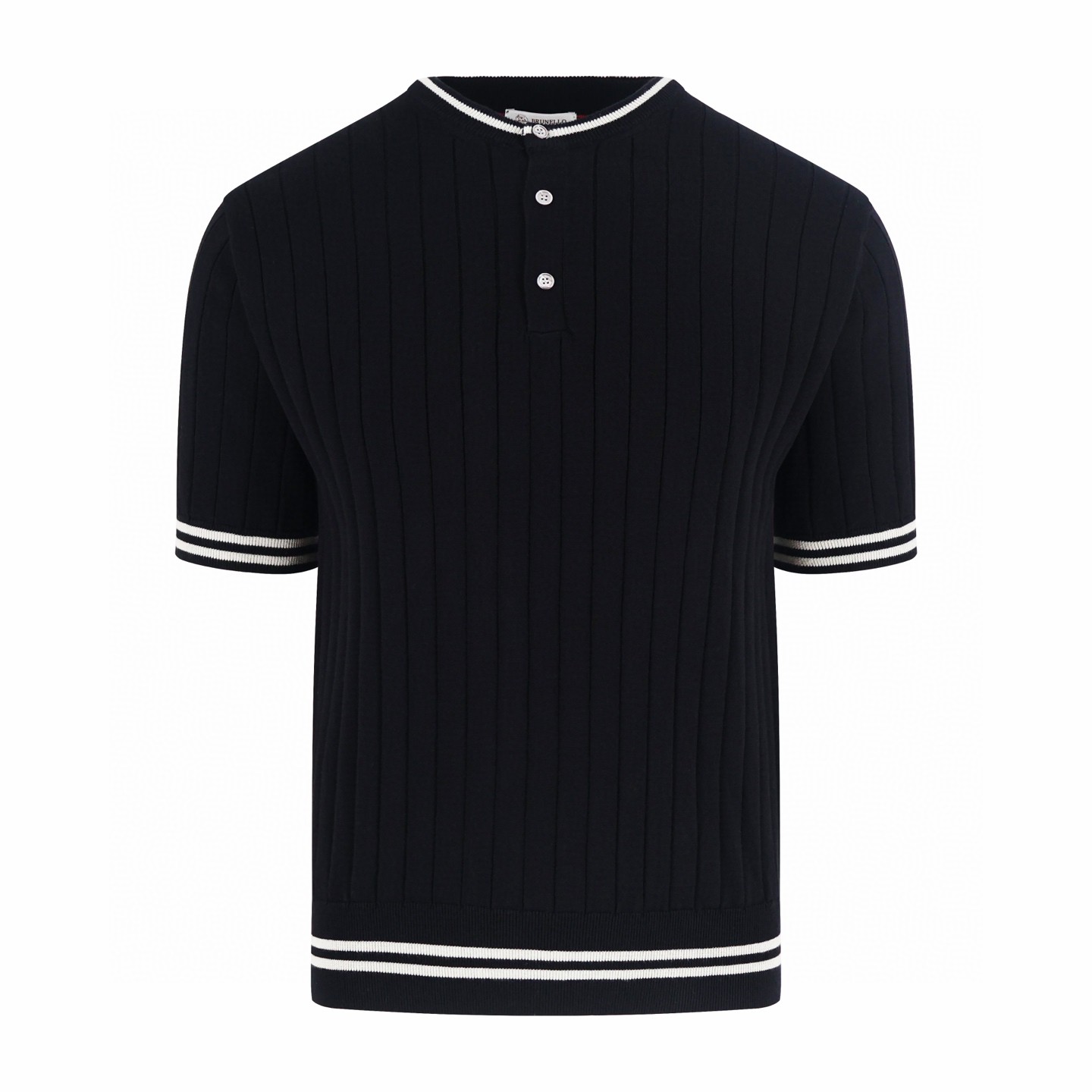 Brunello Cucinelli BC 绞花老钱风针织亨利领短袖 T恤 灰色 黑色 B0