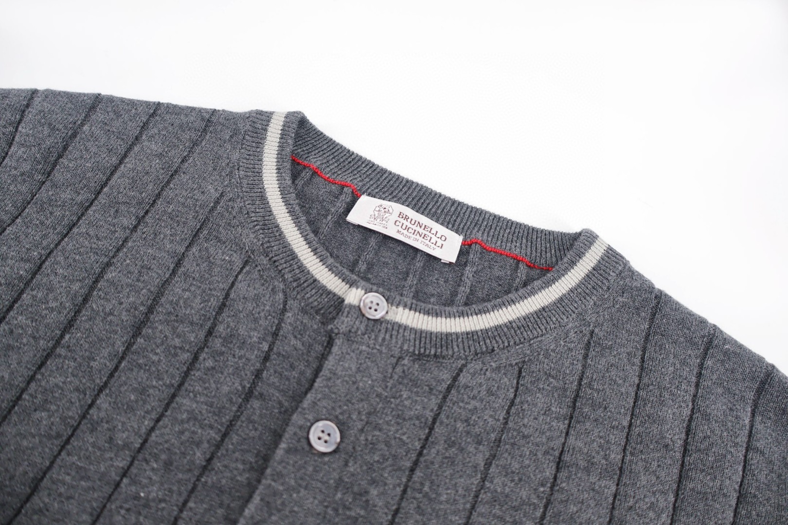 Brunello Cucinelli BC 绞花老钱风针织亨利领短袖 T恤 灰色 黑色 B0
