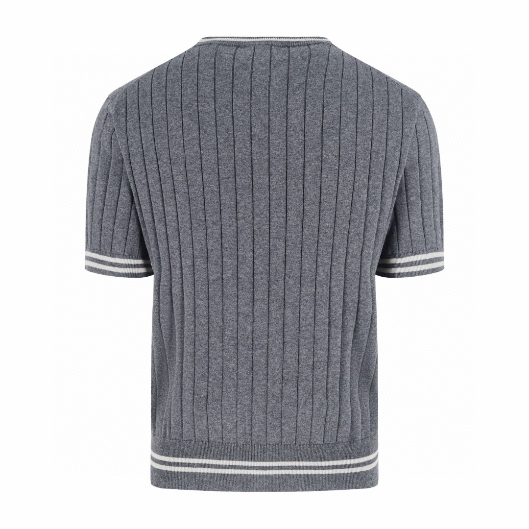 Brunello Cucinelli BC 绞花老钱风针织亨利领短袖 T恤 灰色 黑色 B0