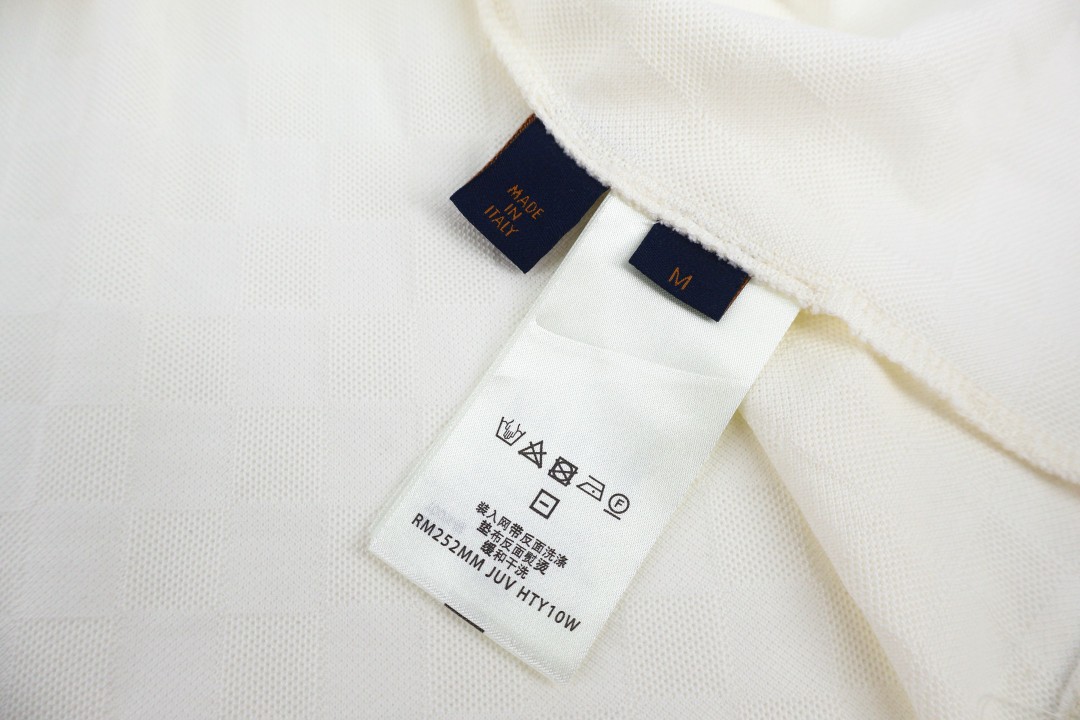 LOUIS VUITTON 路易威登 字母徽标刺绣棋盘格提花Polo衫 短袖 T恤 白色 B0 1AJUN5
