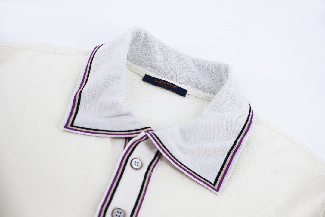 LOUIS VUITTON 路易威登 字母徽标刺绣棋盘格提花Polo衫 短袖 T恤 白色 B0 1AJUN5