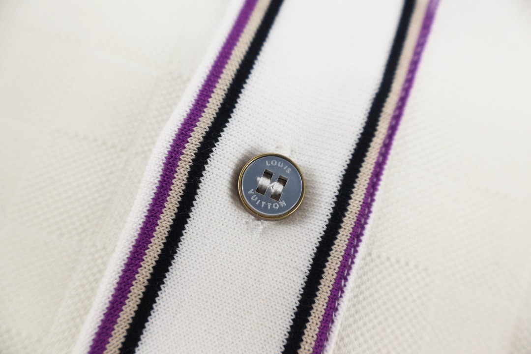 LOUIS VUITTON 路易威登 字母徽标刺绣棋盘格提花Polo衫 短袖 T恤 白色 B0 1AJUN5
