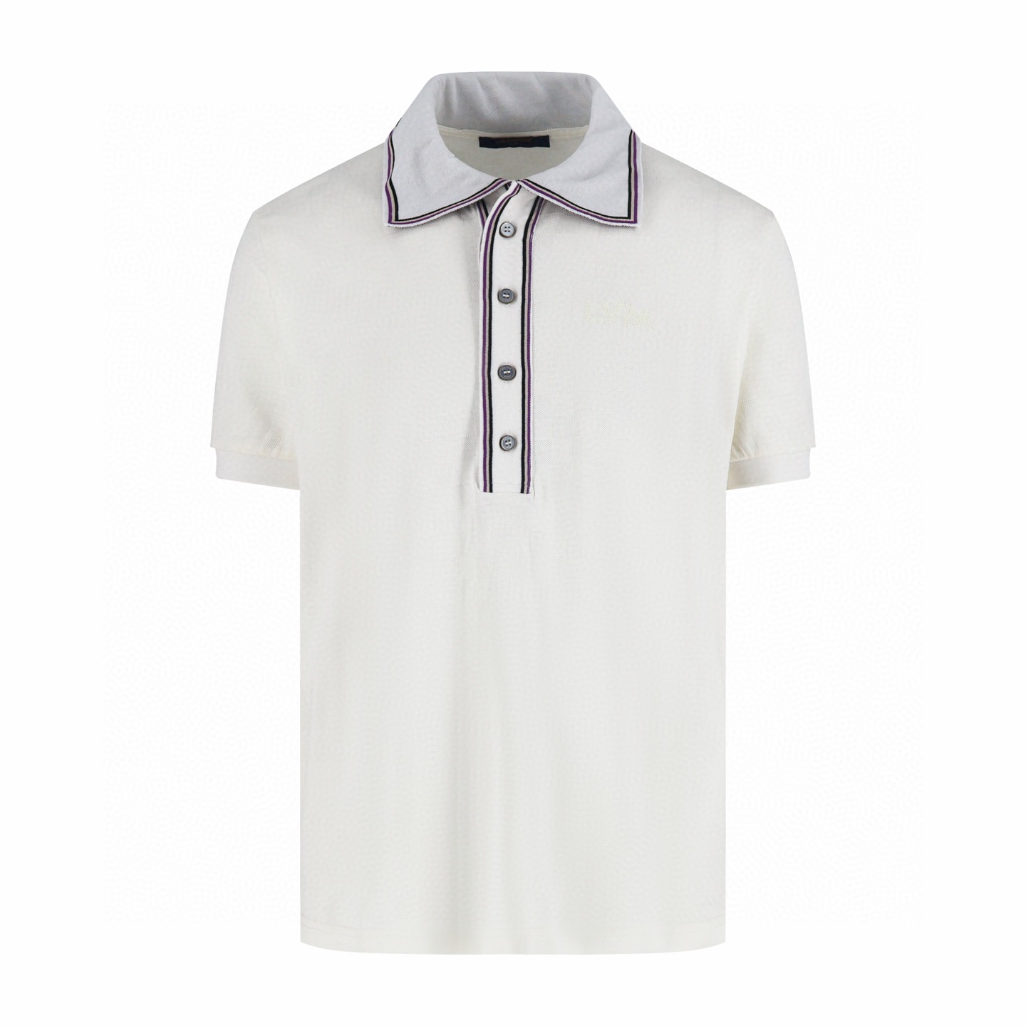 LOUIS VUITTON 路易威登 字母徽标刺绣棋盘格提花Polo衫 短袖 T恤 白色 B0 1AJUN5