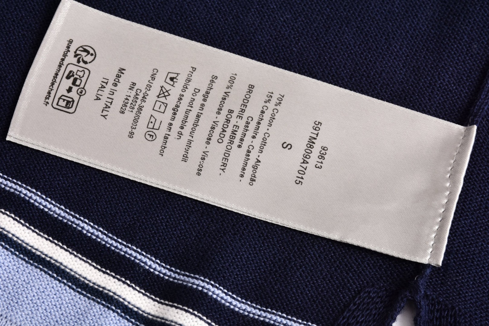 DIOR 迪奥 铃兰刺绣条纹针织polo衫 T恤 夏季 短袖 蓝色 B0 593M809A7015-C580