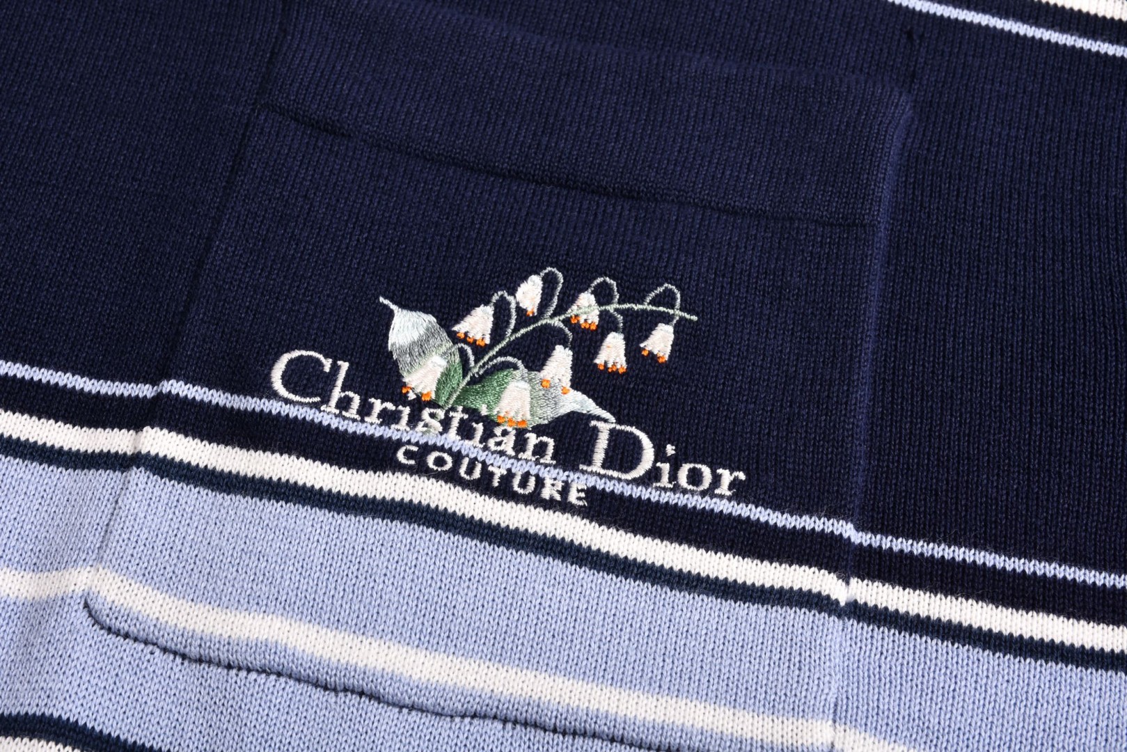 DIOR 迪奥 铃兰刺绣条纹针织polo衫 T恤 夏季 短袖 蓝色 B0 593M809A7015-C580