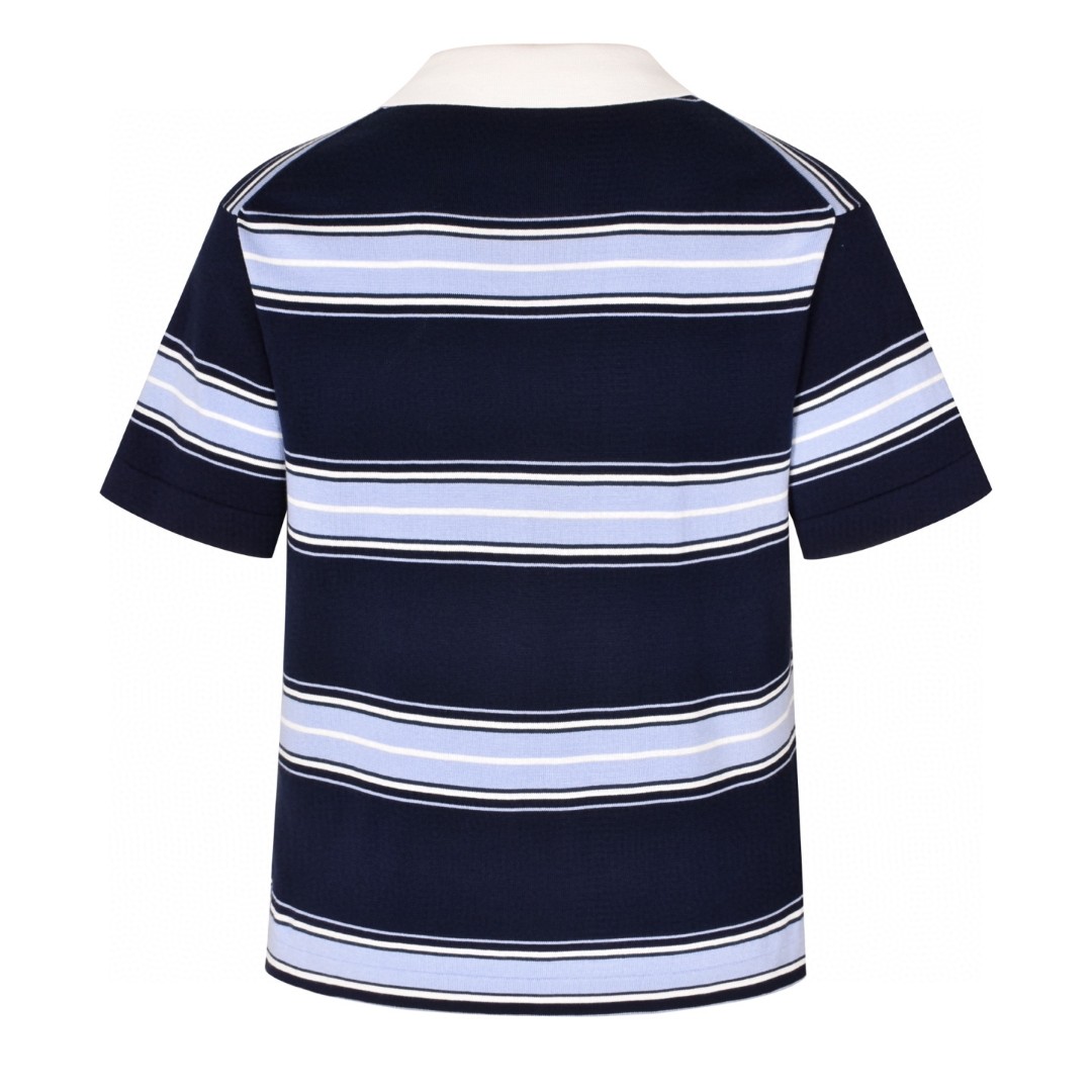 DIOR 迪奥 铃兰刺绣条纹针织polo衫 T恤 夏季 短袖 蓝色 B0 593M809A7015-C580