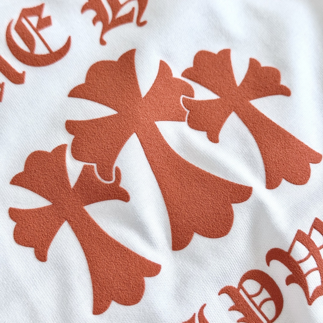 Chrome Hearts CH 克罗心 橙色十字架圆领短袖 T恤 白色 黑色 A0  