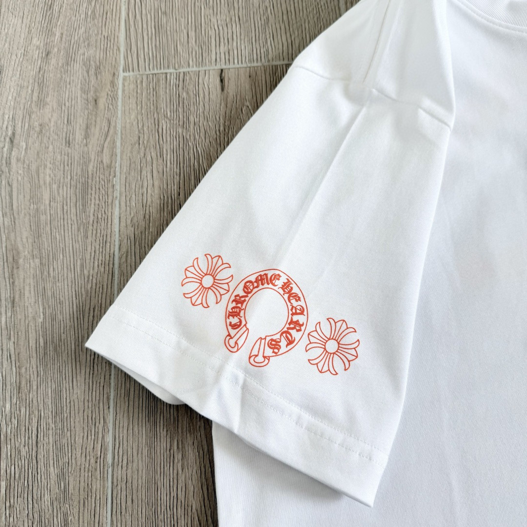 Chrome Hearts CH 克罗心 橙色十字架圆领短袖 T恤 白色 黑色 A0  