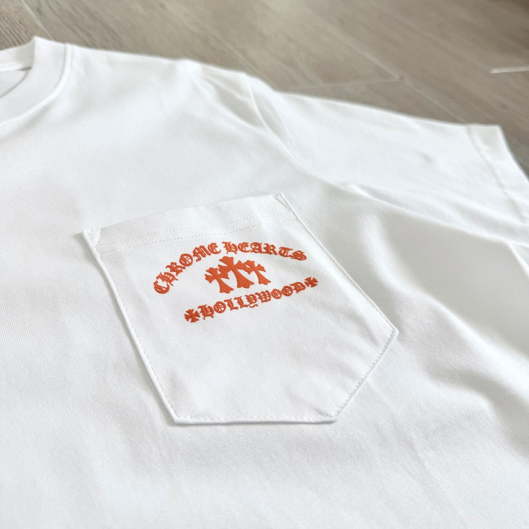 Chrome Hearts CH 克罗心 橙色十字架圆领短袖 T恤 白色 黑色 A0  