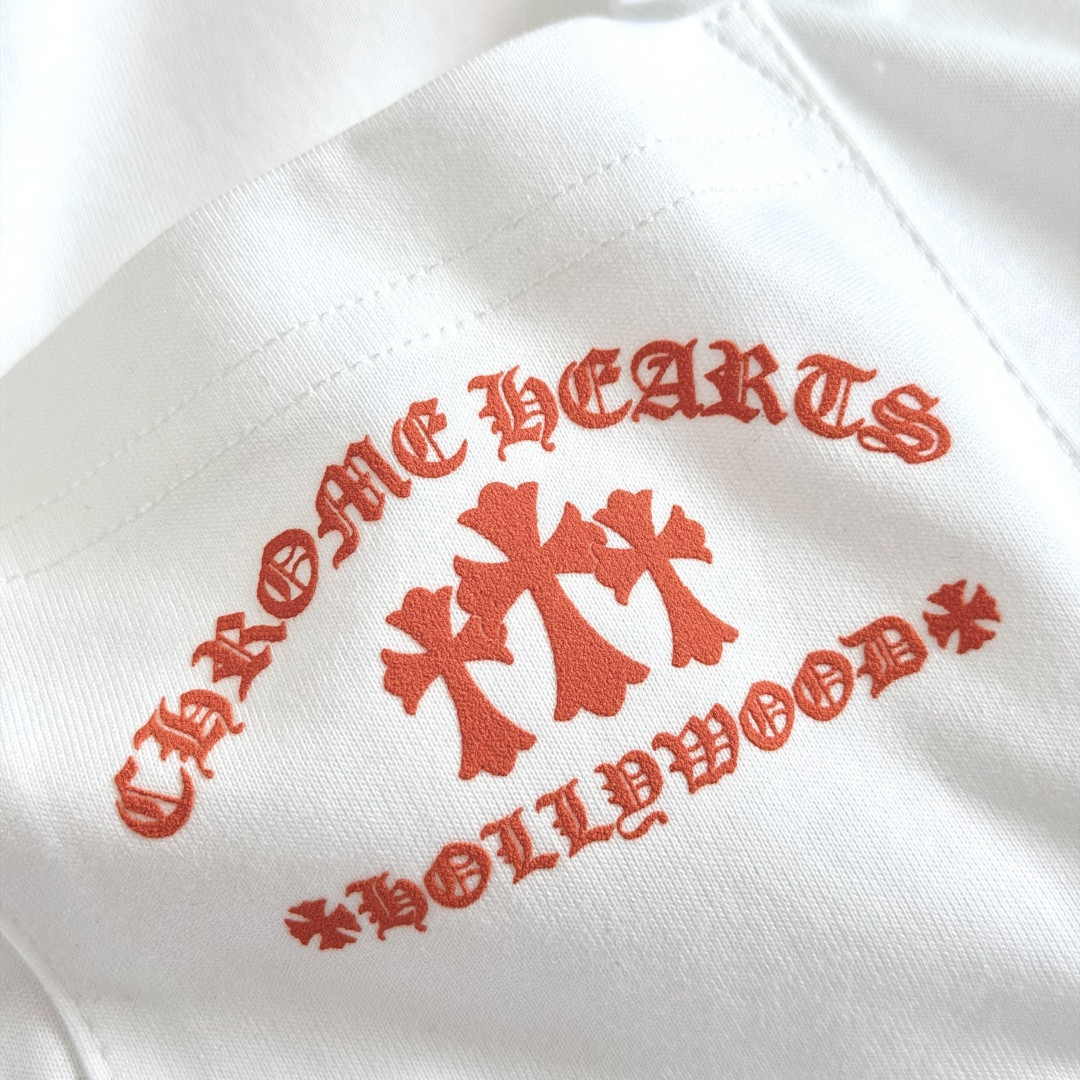 Chrome Hearts CH 克罗心 橙色十字架圆领短袖 T恤 白色 黑色 A0  