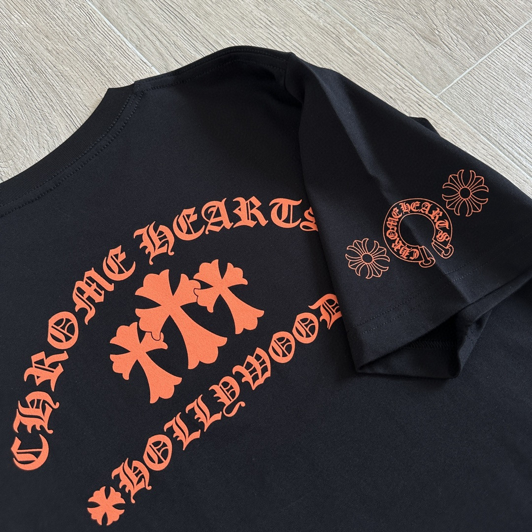 Chrome Hearts CH 克罗心 橙色十字架圆领短袖 T恤 白色 黑色 A0  
