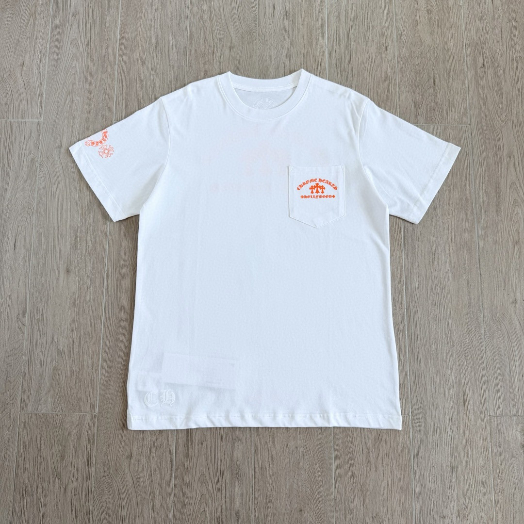 Chrome Hearts CH 克罗心 橙色十字架圆领短袖 T恤 白色 黑色 A0  