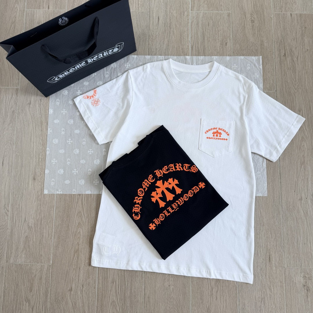 Chrome Hearts CH 克罗心 橙色十字架圆领短袖 T恤 白色 黑色 A0  