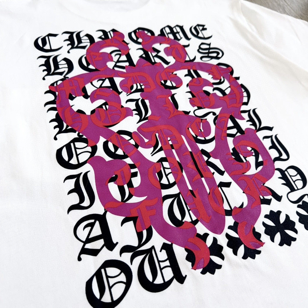 Chrome Hearts CH 克罗心 紫色宝剑匕首满背字母圆领短袖 T恤 白色 黑色 A0  