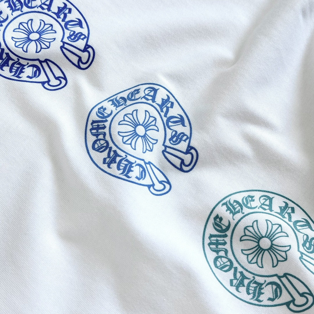 Chrome Hearts CH 克罗心 渐变马蹄logo圆领短袖 T恤 白色 黑色 A0  