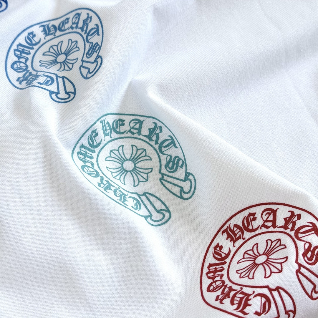 Chrome Hearts CH 克罗心 渐变马蹄logo圆领短袖 T恤 白色 黑色 A0  