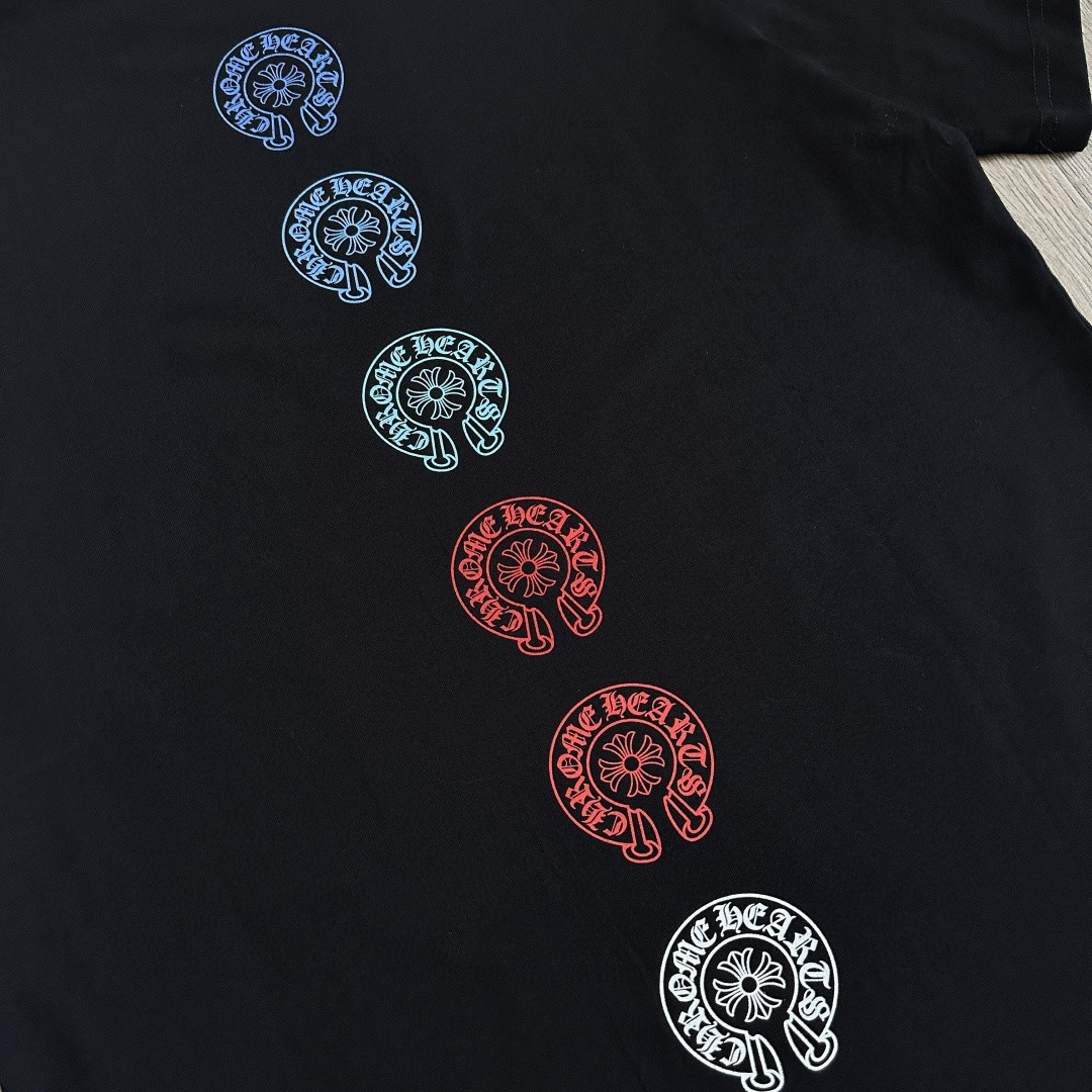 Chrome Hearts CH 克罗心 渐变马蹄logo圆领短袖 T恤 白色 黑色 A0  