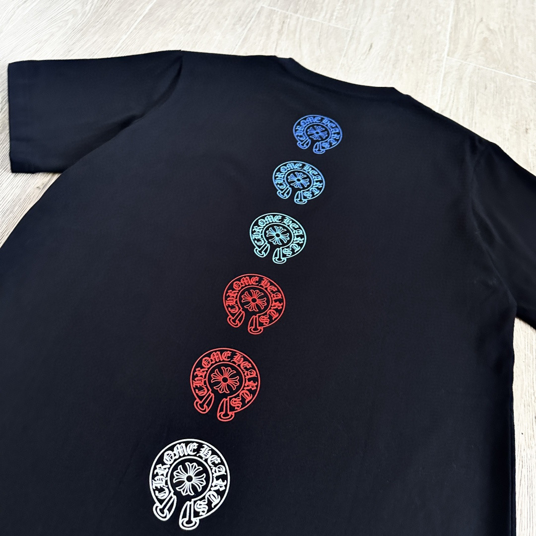 Chrome Hearts CH 克罗心 渐变马蹄logo圆领短袖 T恤 白色 黑色 A0  