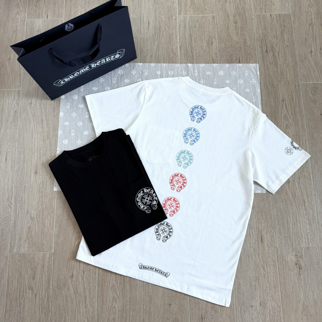 Chrome Hearts CH 克罗心 渐变马蹄logo圆领短袖 T恤 白色 黑色 A0  