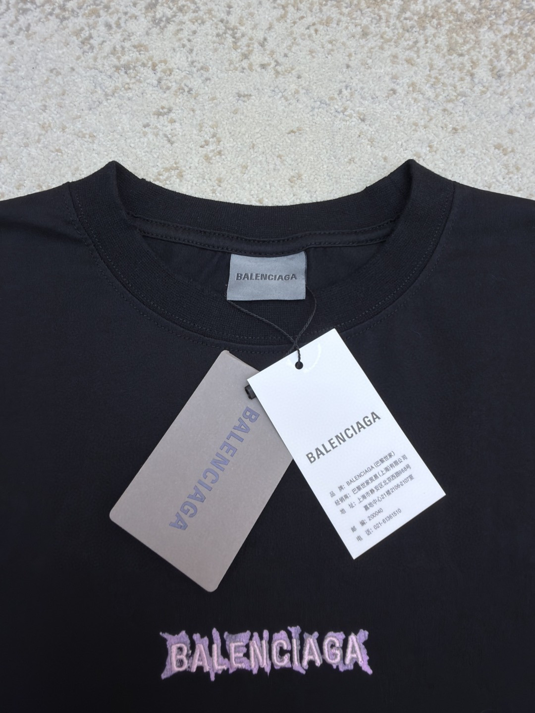 Balenciaga 巴黎世家 粉色印绣短袖 T恤 圆领 夏季 黑色 A0 764235TUVK81000