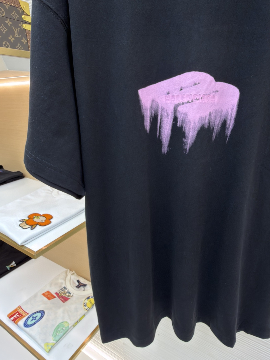 Balenciaga 巴黎世家 液化印绣短袖 T恤 圆领 夏季 黑色 A0 850345TUVJ81000