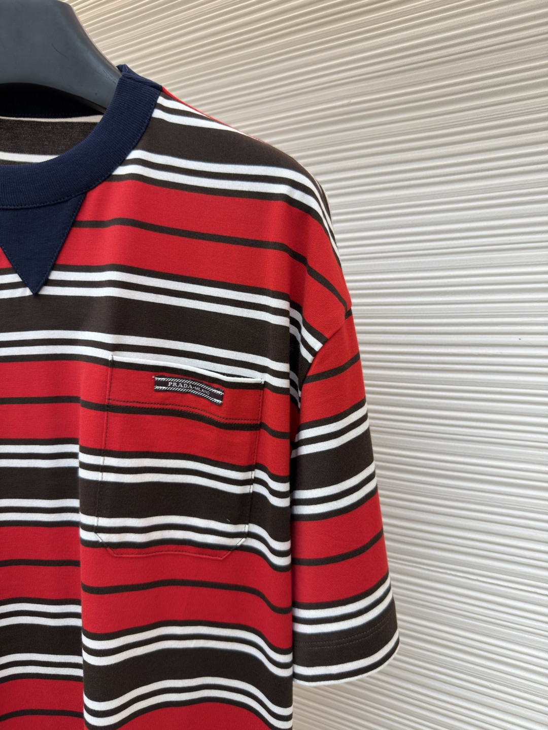 PRADA 普拉达 撞色条纹圆领短袖 T恤 夏季 红色 A0 39610-16XT-F0791-S-OOO