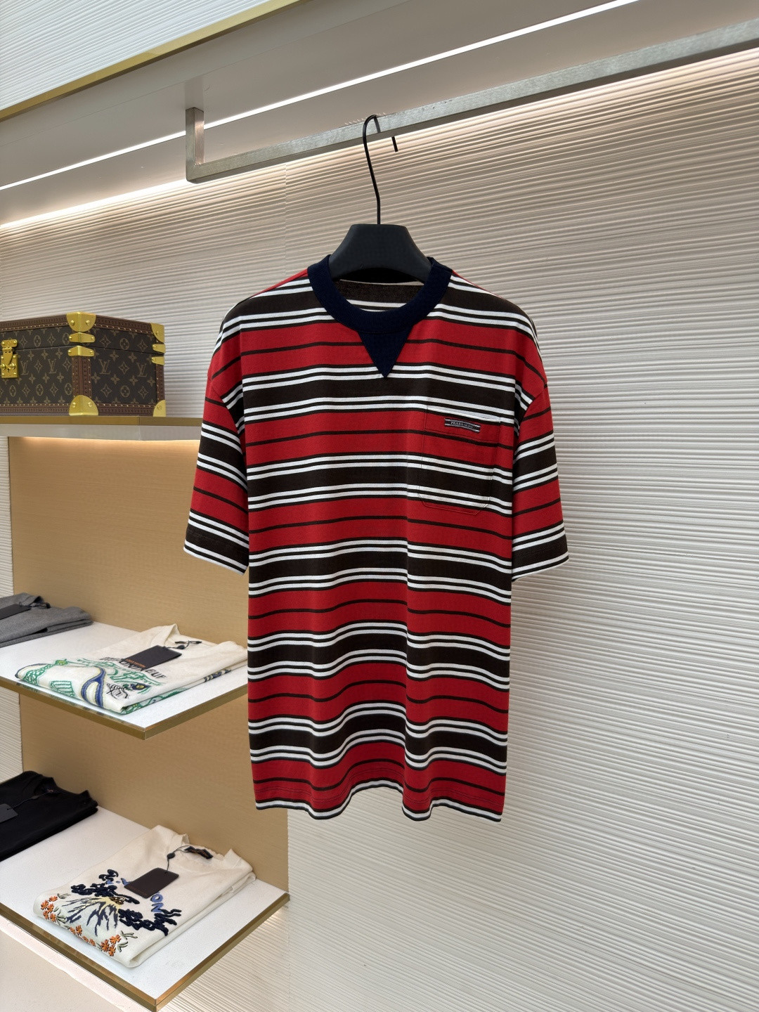 PRADA 普拉达 撞色条纹圆领短袖 T恤 夏季 红色 A0 39610-16XT-F0791-S-OOO