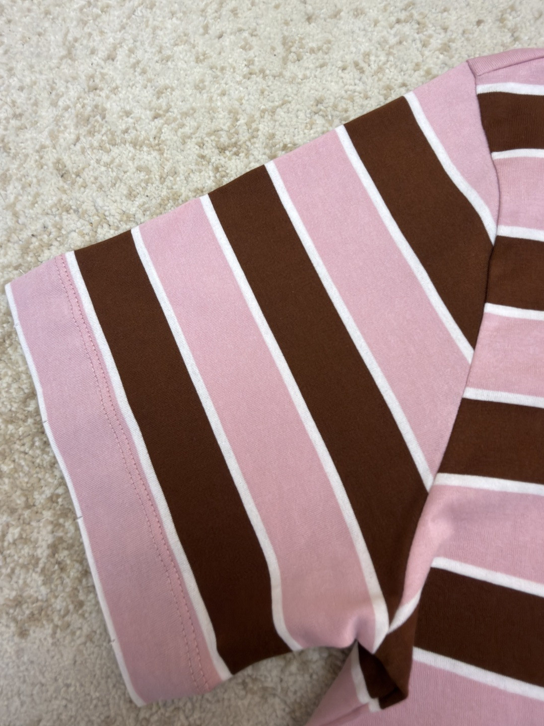 PRADA 普拉达 撞色条纹圆领短袖 T恤 夏季 粉色 A0 39610-OOO1-89PF0-5AB