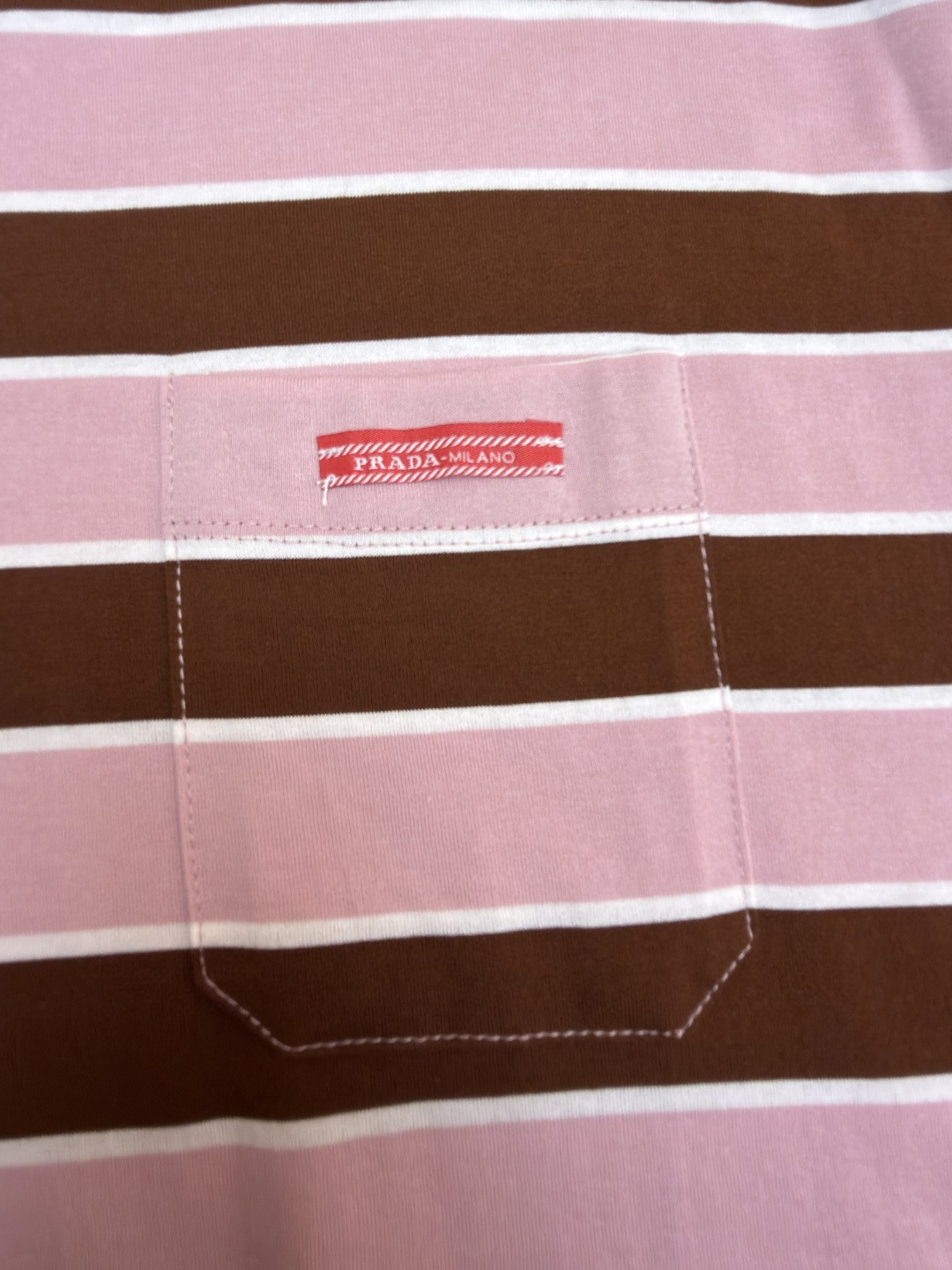 PRADA 普拉达 撞色条纹圆领短袖 T恤 夏季 粉色 A0 39610-OOO1-89PF0-5AB