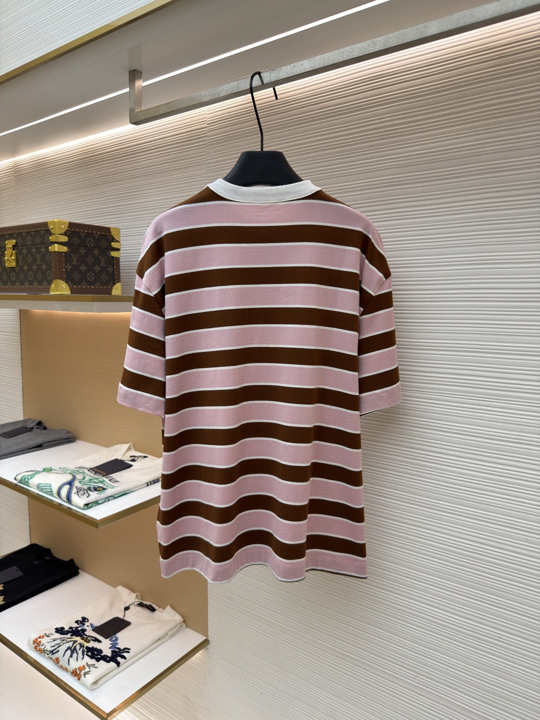 PRADA 普拉达 撞色条纹圆领短袖 T恤 夏季 粉色 A0 39610-OOO1-89PF0-5AB