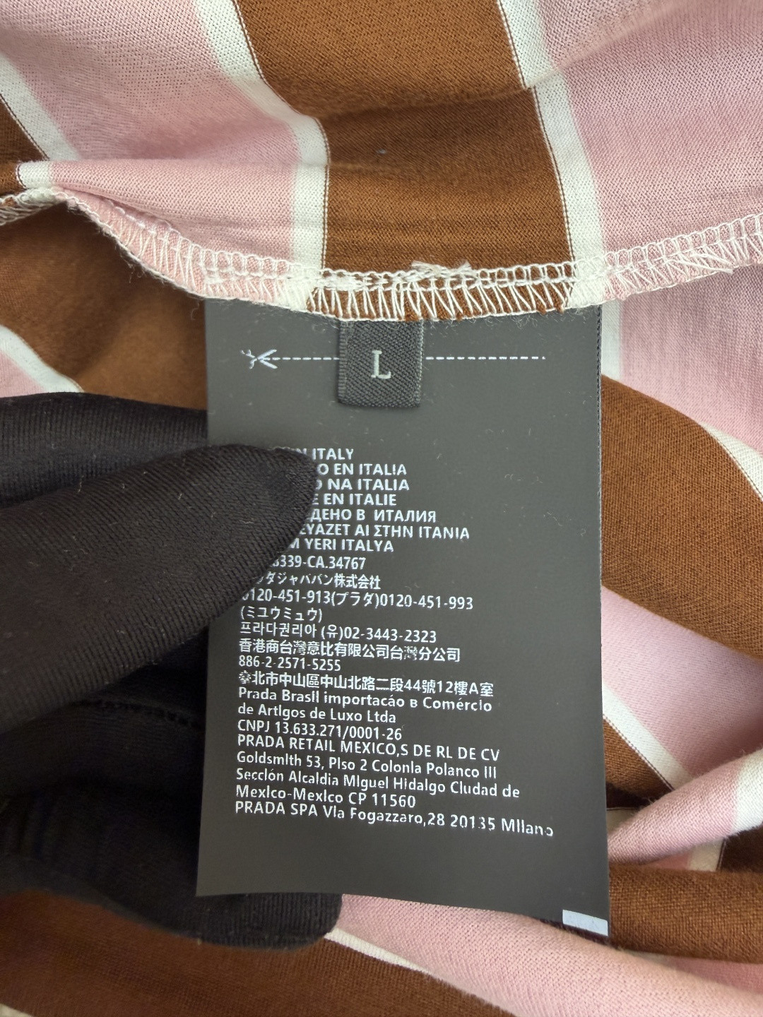 PRADA 普拉达 撞色条纹长袖短款Polo衫 T恤 女款 粉色 A5 39661-189P-F05AB-S-OOO