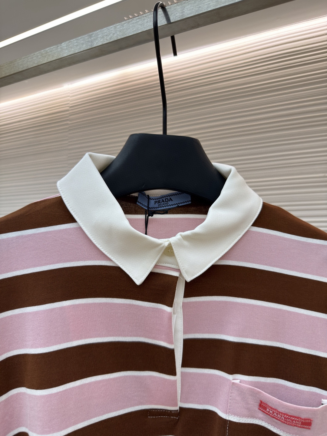 PRADA 普拉达 撞色条纹长袖短款Polo衫 T恤 女款 粉色 A5 39661-189P-F05AB-S-OOO
