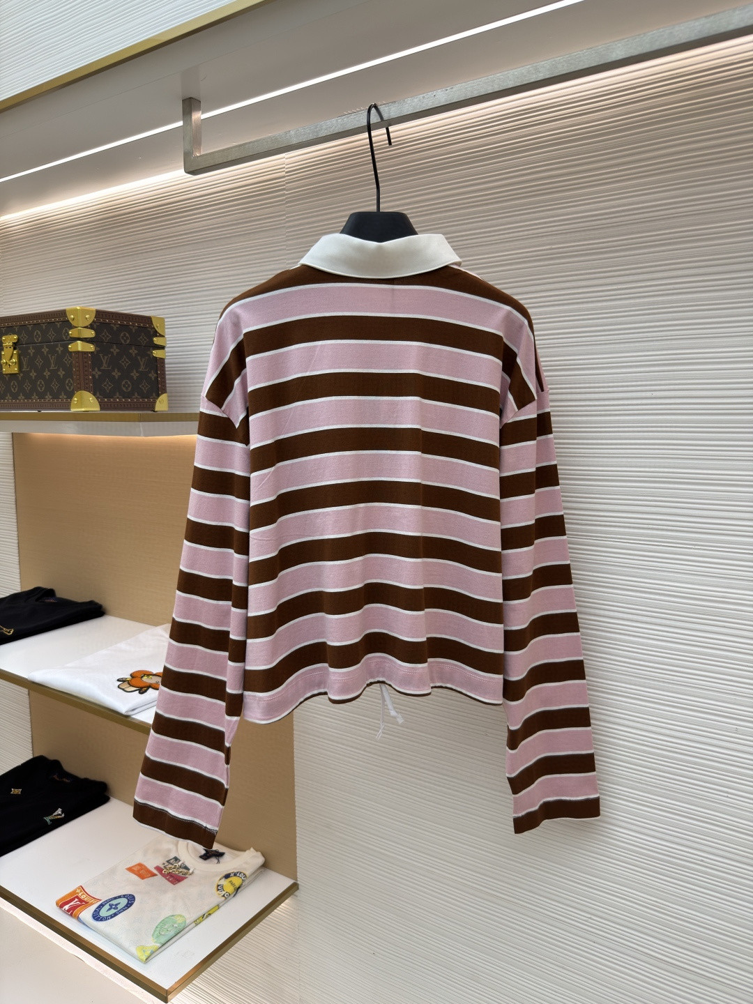 PRADA 普拉达 撞色条纹长袖短款Polo衫 T恤 女款 粉色 A5 39661-189P-F05AB-S-OOO