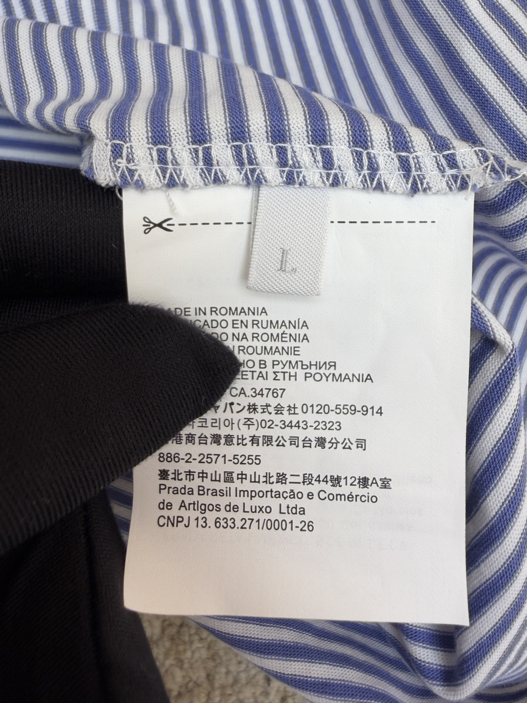 PRADA 普拉达 撞色条纹棉质圆领短袖 T恤 女款 夏季 蓝色 A0 39658-186H-F0X36-S-OOO