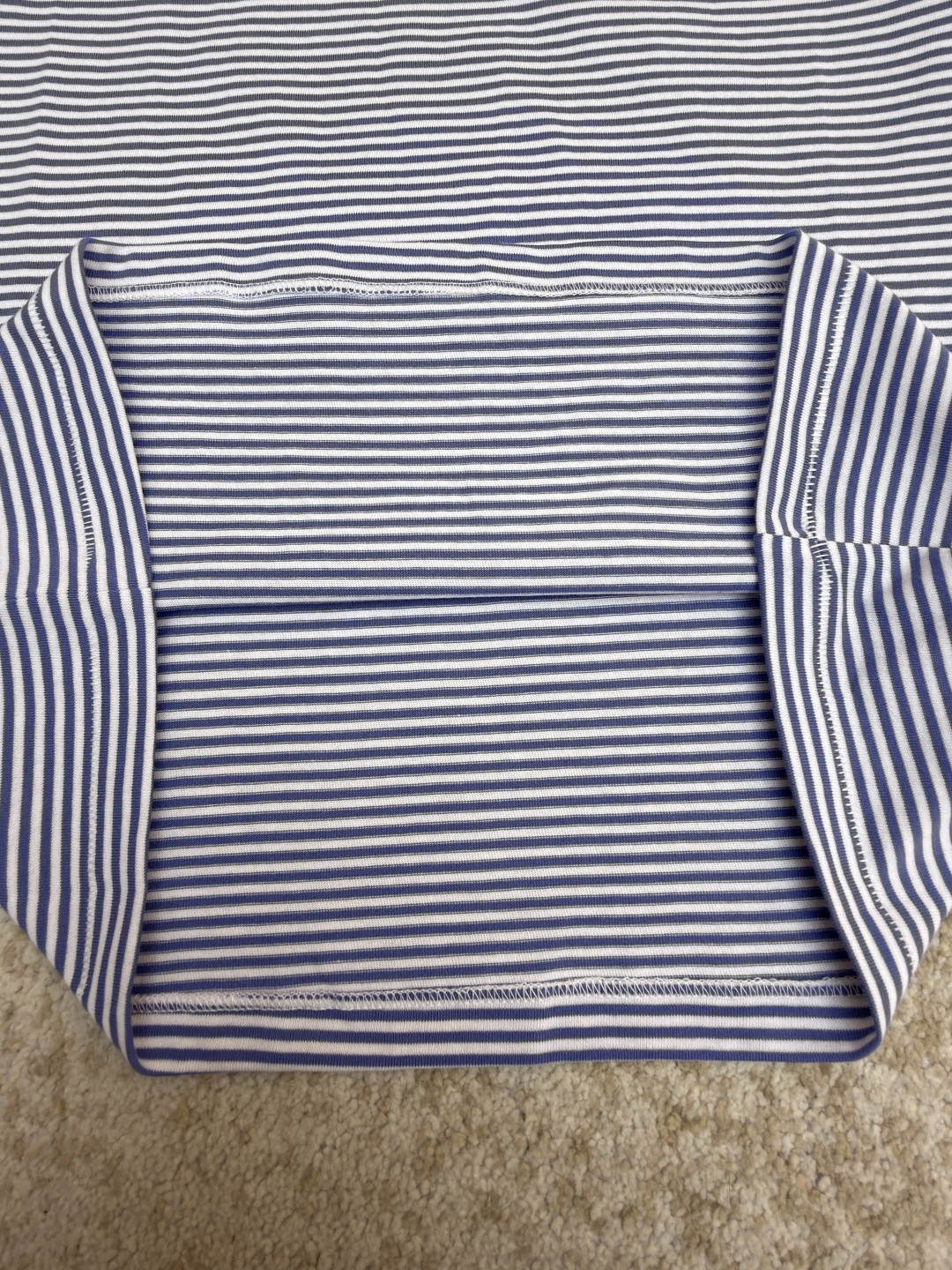 PRADA 普拉达 撞色条纹棉质圆领短袖 T恤 女款 夏季 蓝色 A0 39658-186H-F0X36-S-OOO