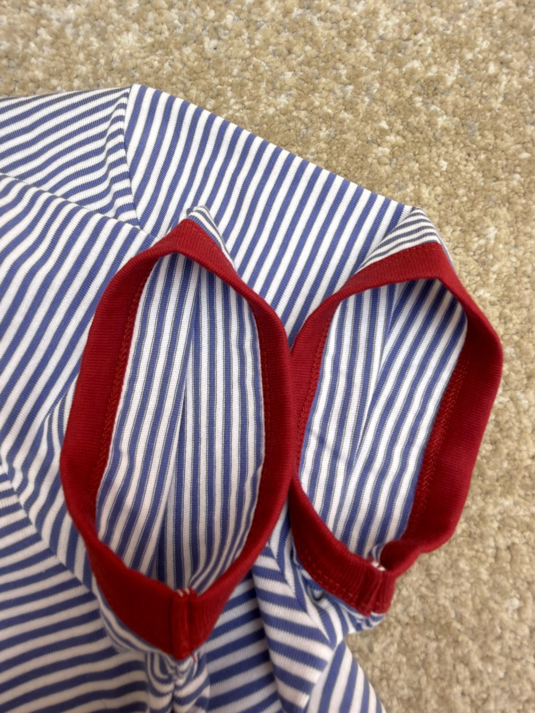 PRADA 普拉达 撞色条纹棉质圆领短袖 T恤 女款 夏季 蓝色 A0 39658-186H-F0X36-S-OOO