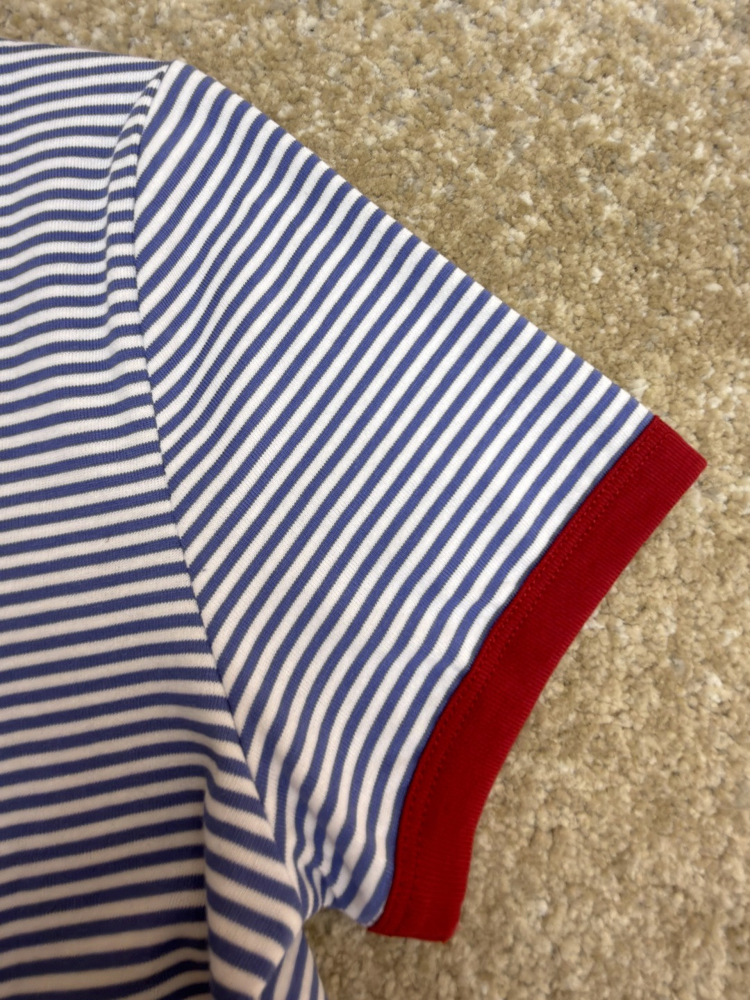 PRADA 普拉达 撞色条纹棉质圆领短袖 T恤 女款 夏季 蓝色 A0 39658-186H-F0X36-S-OOO