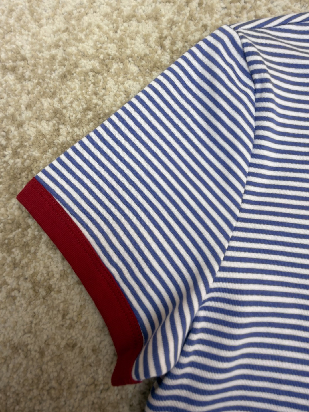 PRADA 普拉达 撞色条纹棉质圆领短袖 T恤 女款 夏季 蓝色 A0 39658-186H-F0X36-S-OOO