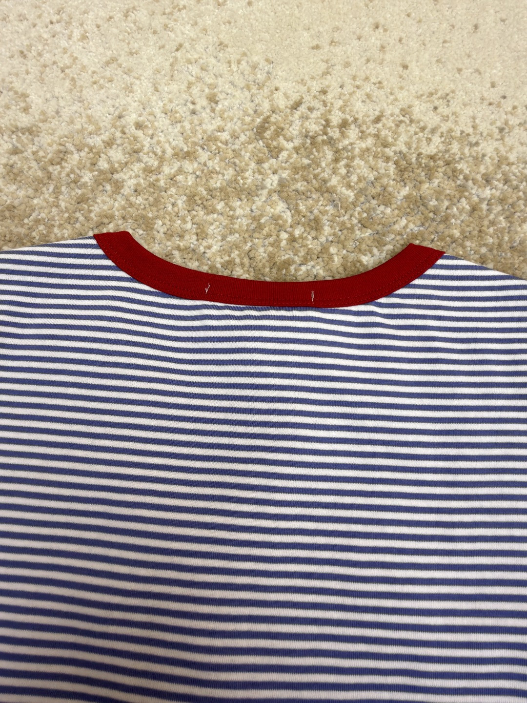 PRADA 普拉达 撞色条纹棉质圆领短袖 T恤 女款 夏季 蓝色 A0 39658-186H-F0X36-S-OOO