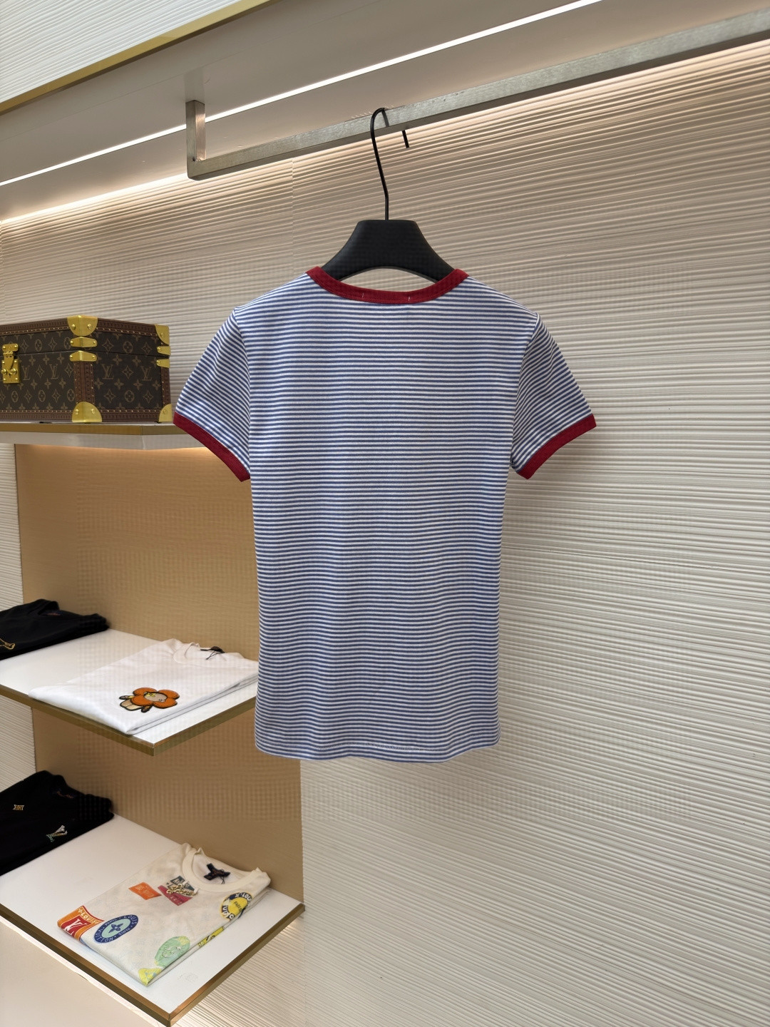 PRADA 普拉达 撞色条纹棉质圆领短袖 T恤 女款 夏季 蓝色 A0 39658-186H-F0X36-S-OOO