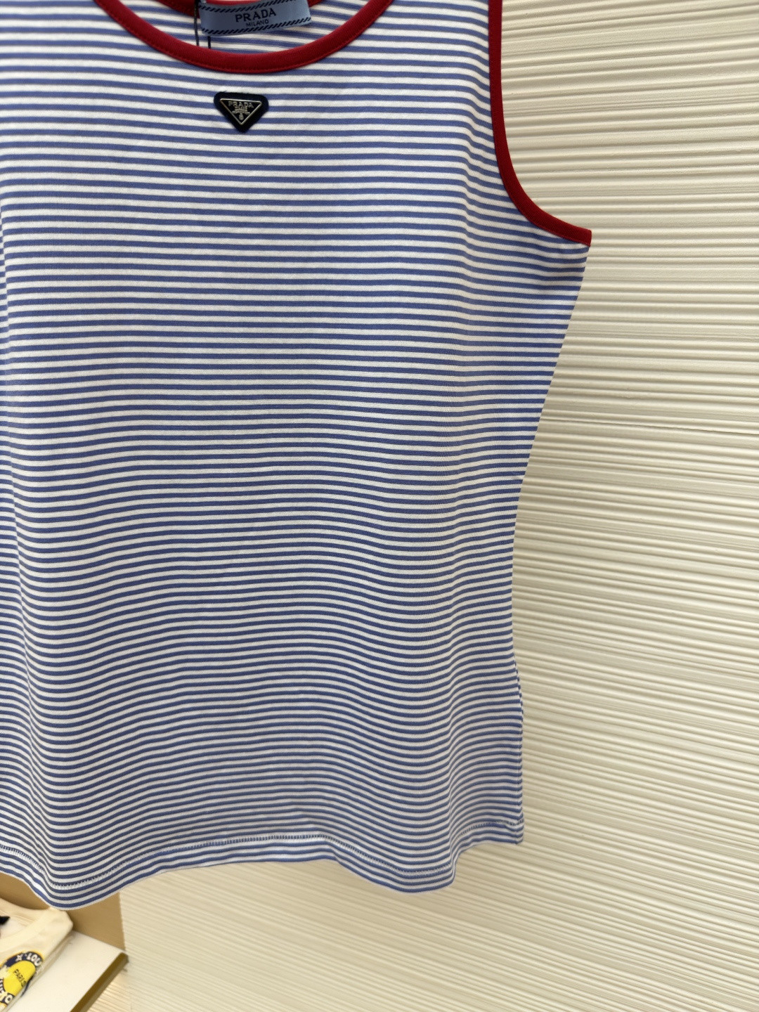 PRADA 普拉达 撞色条纹棉质背心 短袖 T恤 女款 夏季 蓝色 A0 39659-186H-F0X36-S-OOO