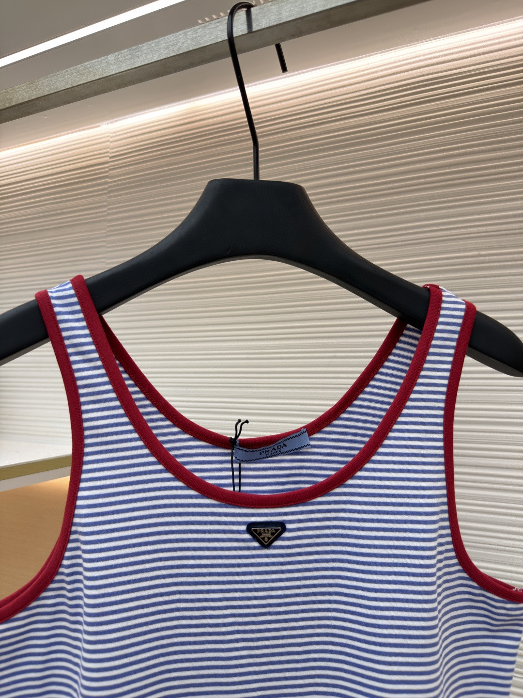 PRADA 普拉达 撞色条纹棉质背心 短袖 T恤 女款 夏季 蓝色 A0 39659-186H-F0X36-S-OOO