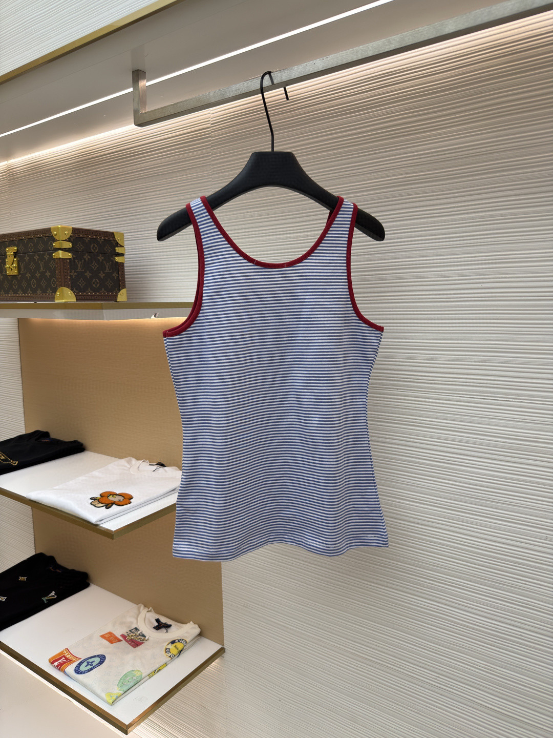 PRADA 普拉达 撞色条纹棉质背心 短袖 T恤 女款 夏季 蓝色 A0 39659-186H-F0X36-S-OOO