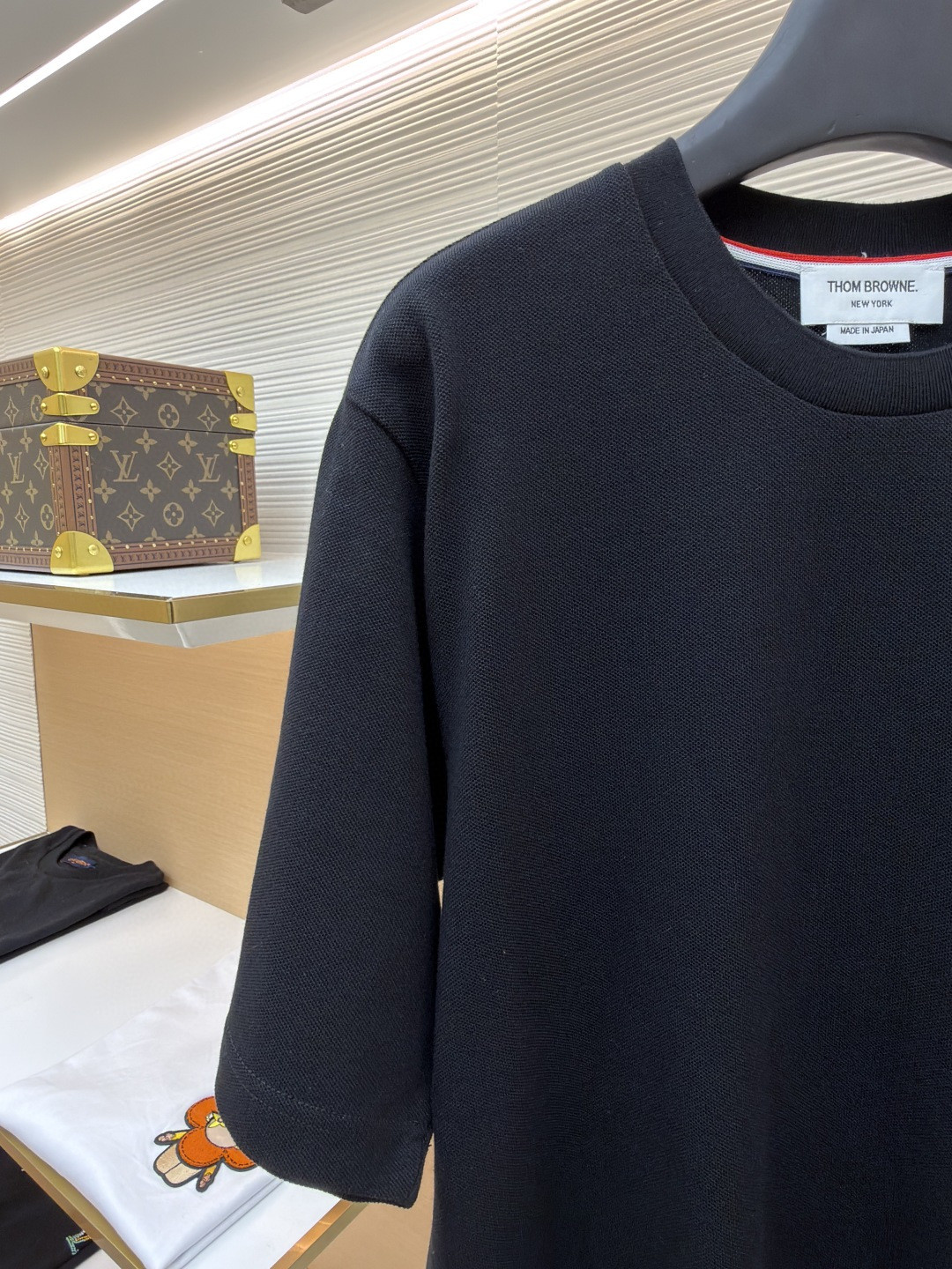 THOM BROWNE 珠地棉针织圆领短袖 T恤 黑色 藏蓝色 灰色 白色 A5 