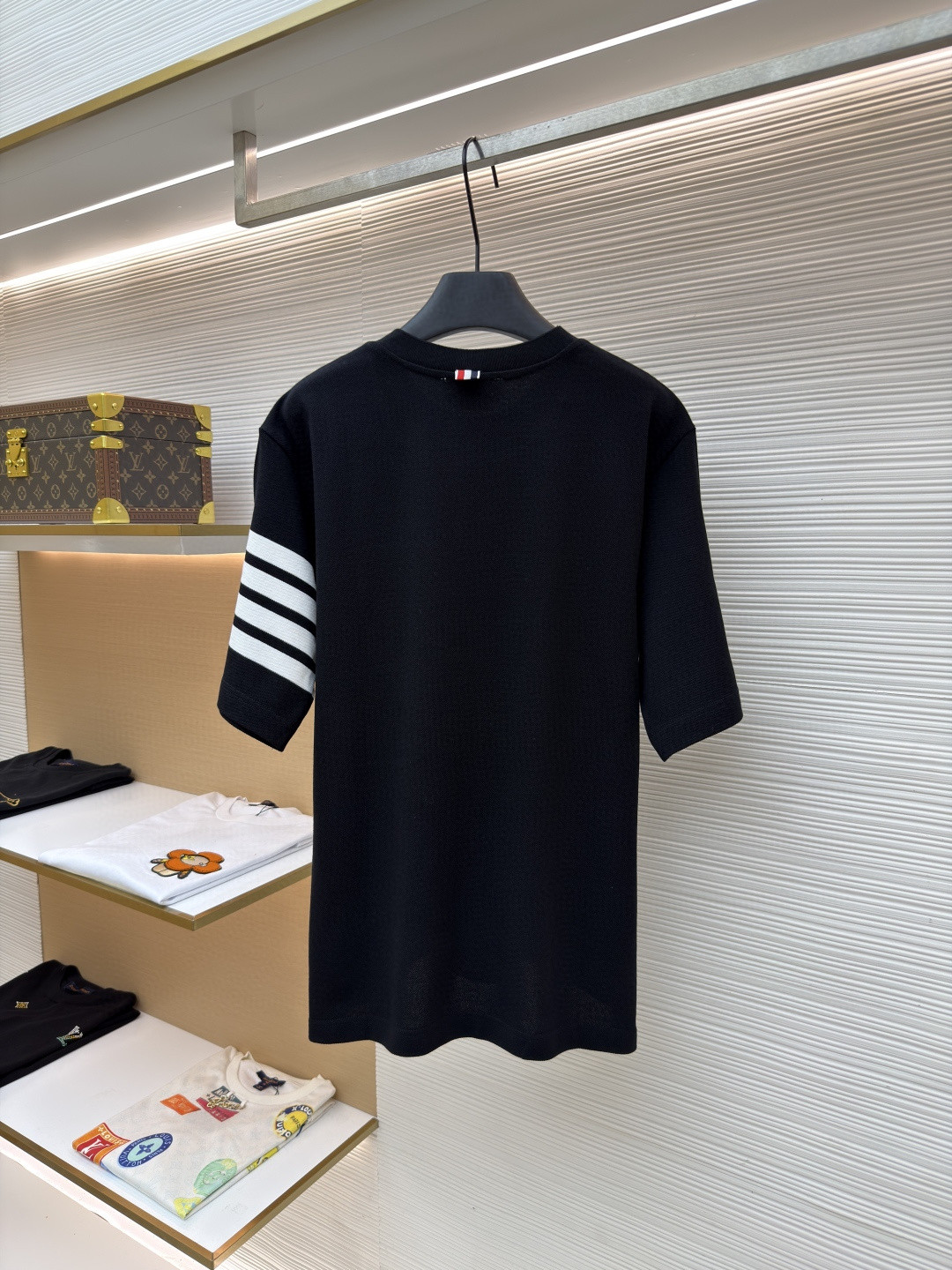 THOM BROWNE 珠地棉针织圆领短袖 T恤 黑色 藏蓝色 灰色 白色 A5 