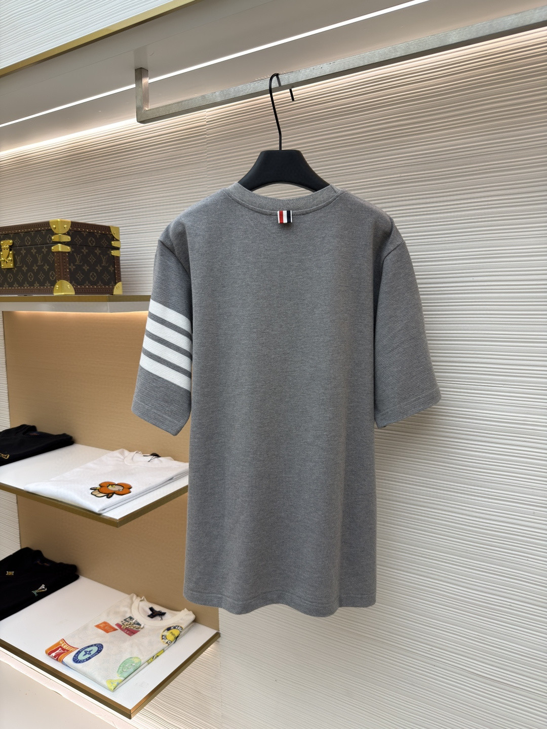 THOM BROWNE 珠地棉针织圆领短袖 T恤 黑色 藏蓝色 灰色 白色 A5 