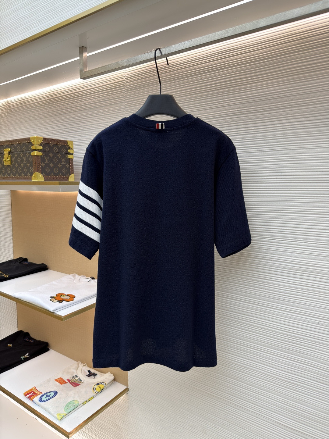 THOM BROWNE 珠地棉针织圆领短袖 T恤 黑色 藏蓝色 灰色 白色 A5 